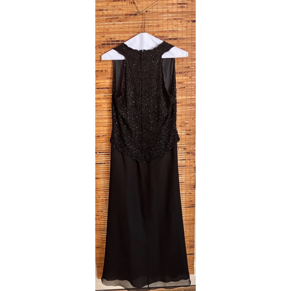 JKARA New York Black Beaded V-Neck Sleeveless Chiffon Evening Gown Dress Size 12